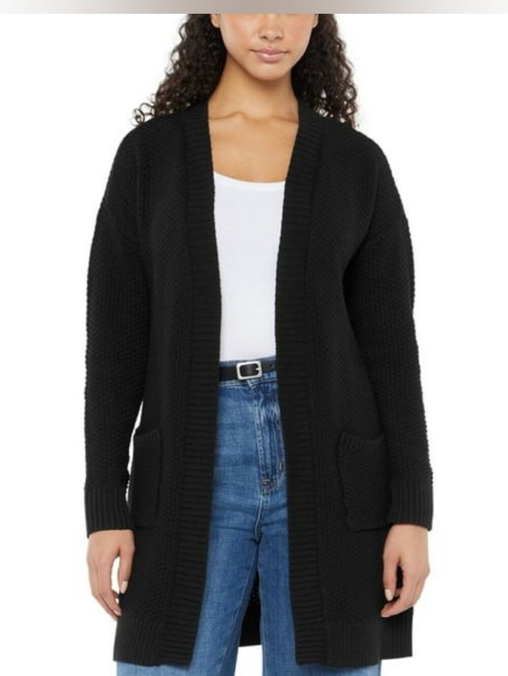 Gap Black Open Front Textured Cardigan w Pockets • $80 New • Size Medium